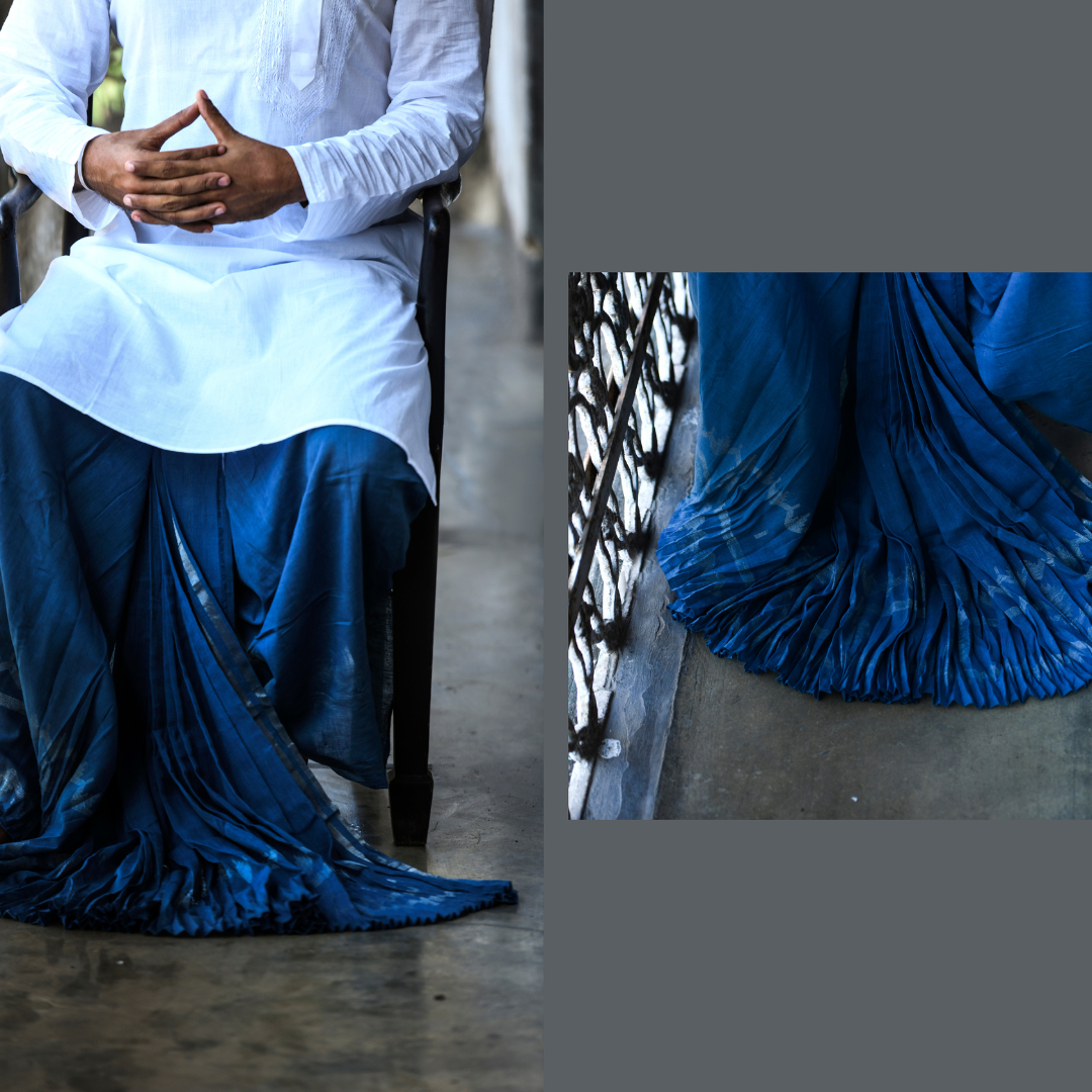 INDIGO SILVER JAMDANI DHUTI