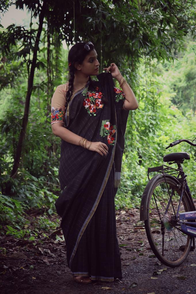 BLACK KRISHNACHURA SAREE