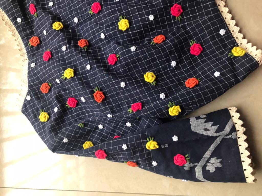 BLUE JAMDANI MULTI ROSE