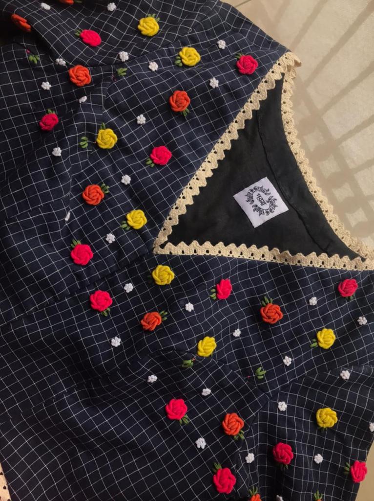 BLUE JAMDANI MULTI ROSE