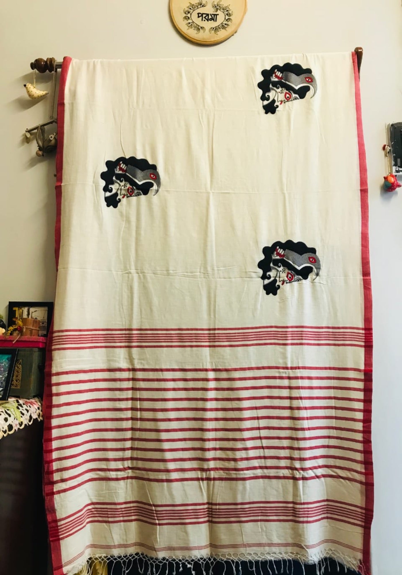 WHITE-RED BORDER KALI 2 SAREE