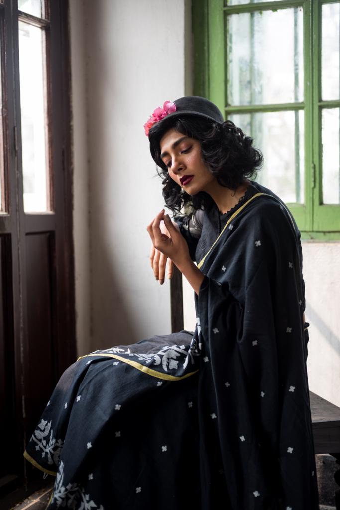BLACK ANGURLATA JAMDANI SAREE