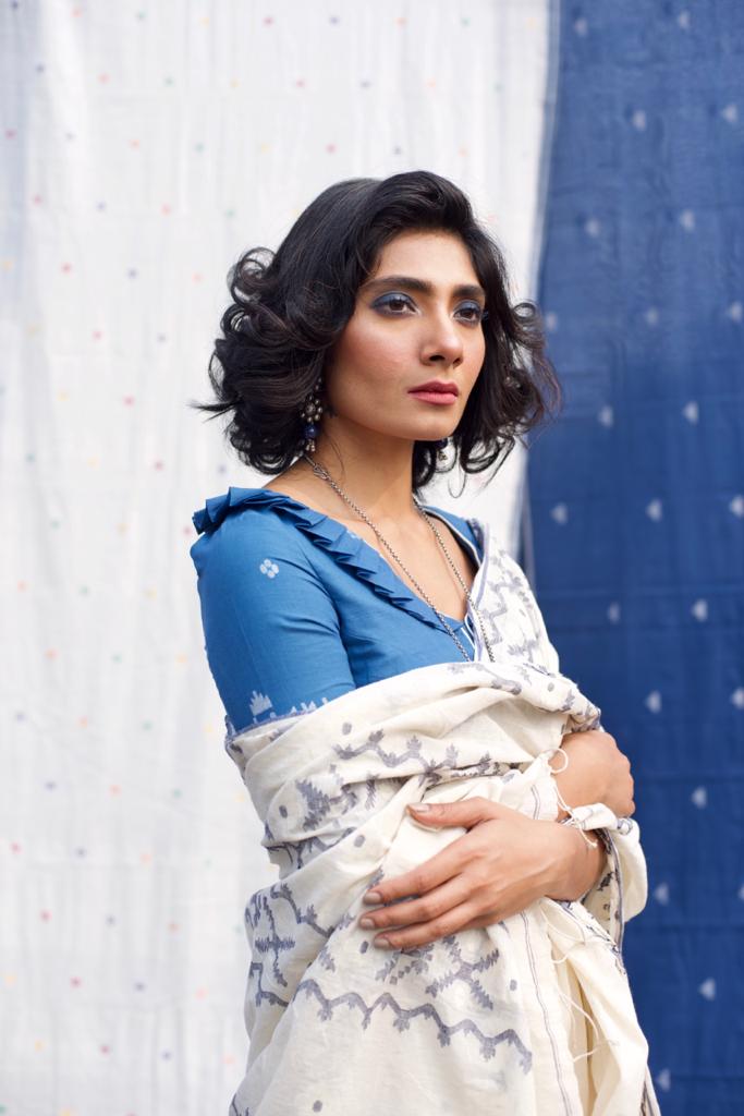 BLUE JAMDANI FRILL (BLOUSE)