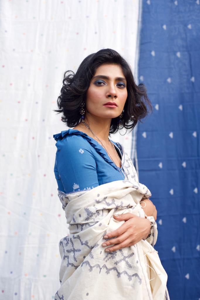 BLUE JAMDANI FRILL (BLOUSE)