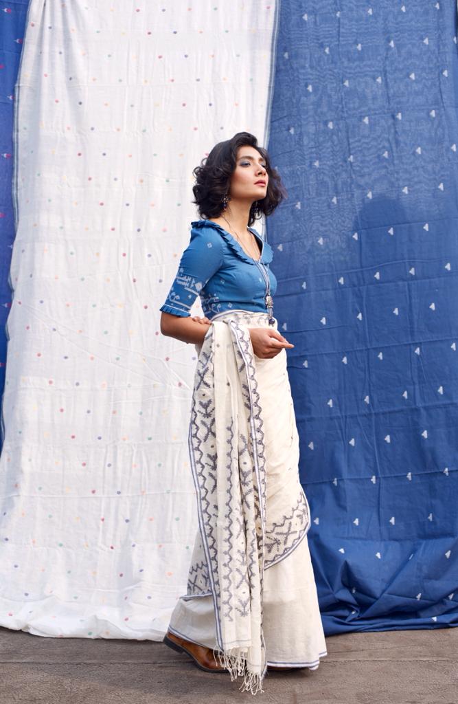 BLUE JAMDANI FRILL (BLOUSE)