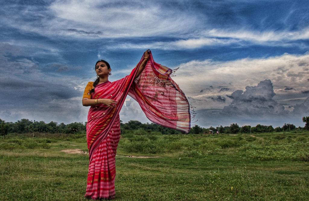 RED STRIPE KANTHA SAREE