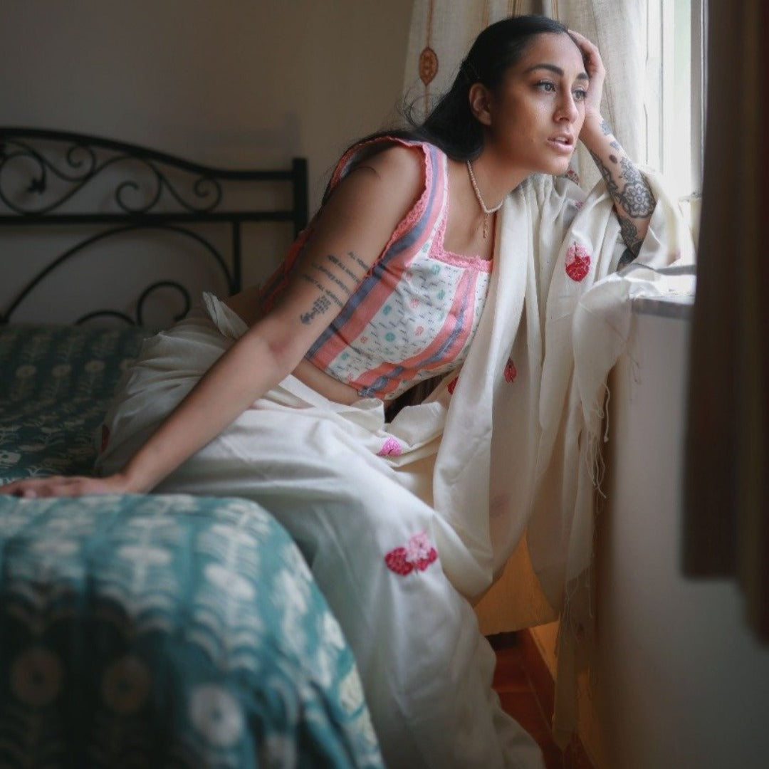 WHITE BOUGAINVILLEA SAREE