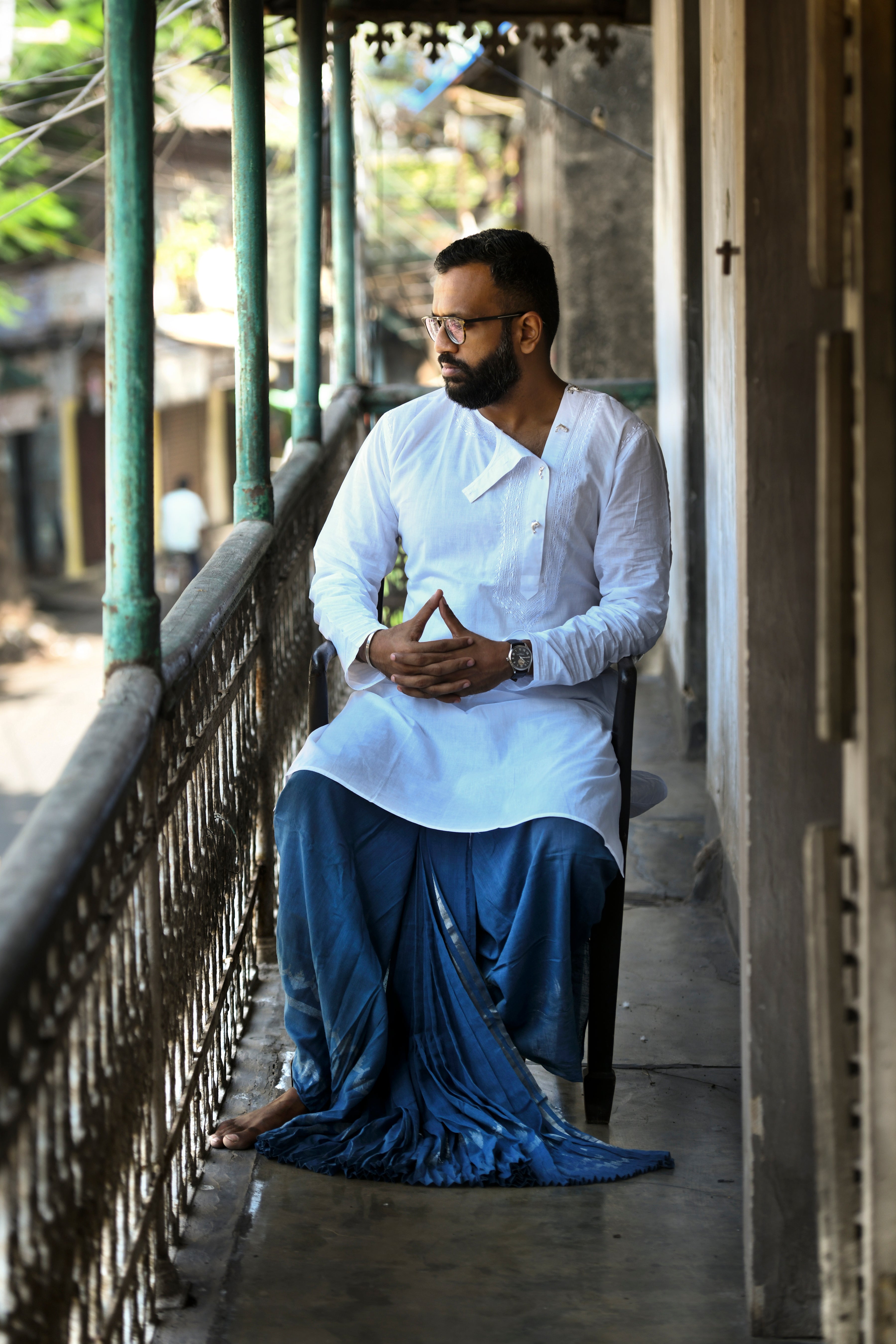 INDIGO SILVER JAMDANI DHUTI