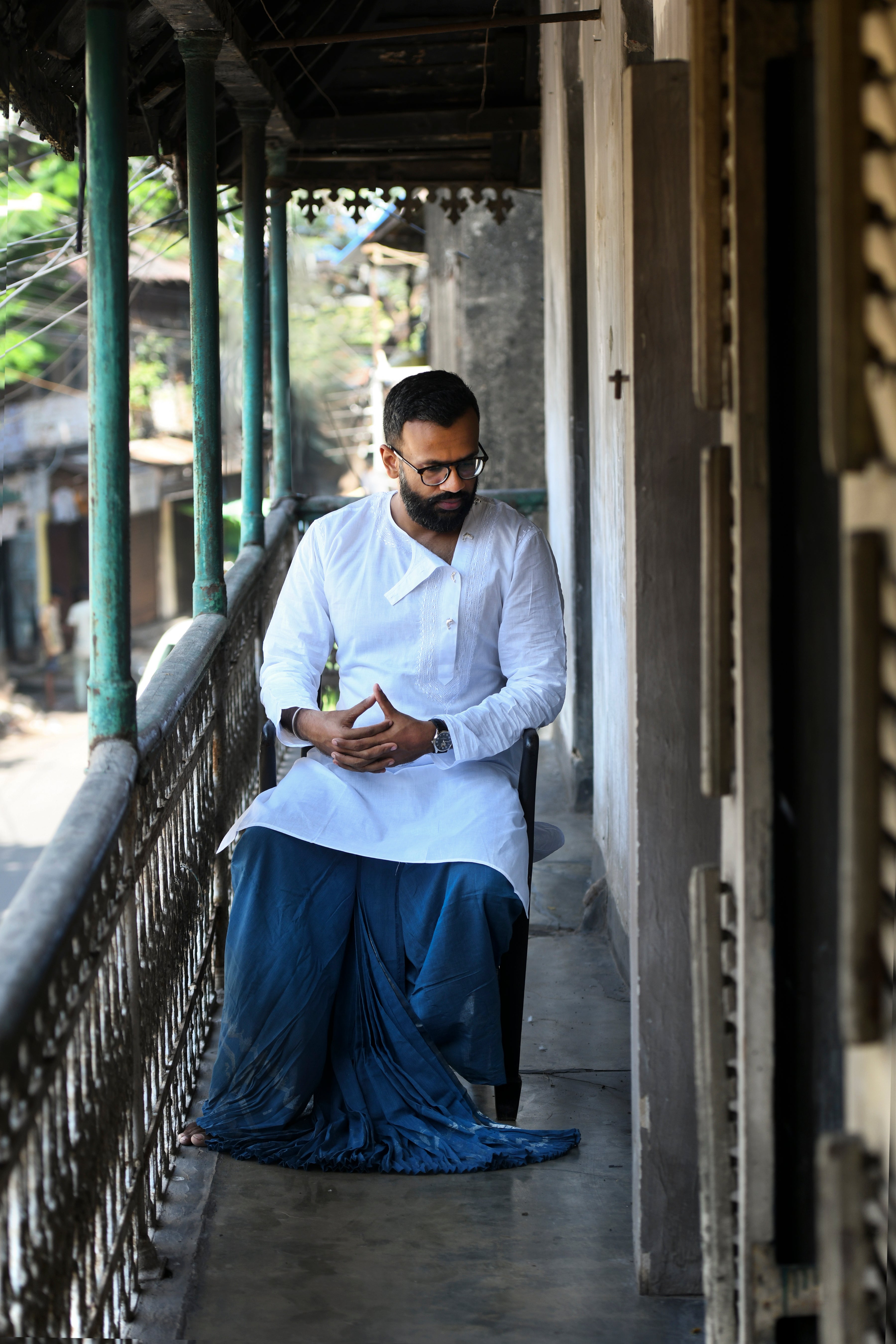 INDIGO SILVER JAMDANI DHUTI