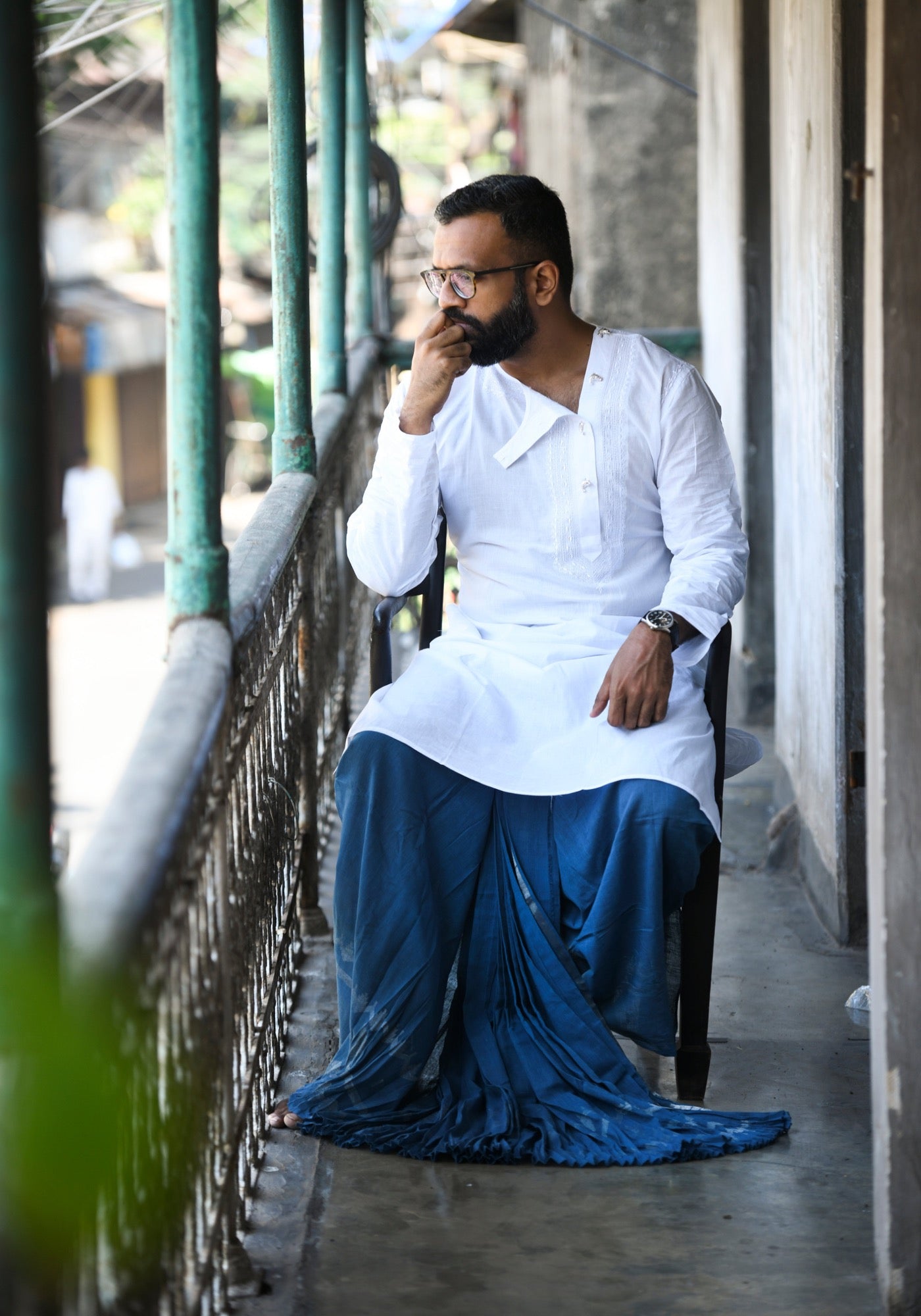 INDIGO SILVER JAMDANI DHUTI