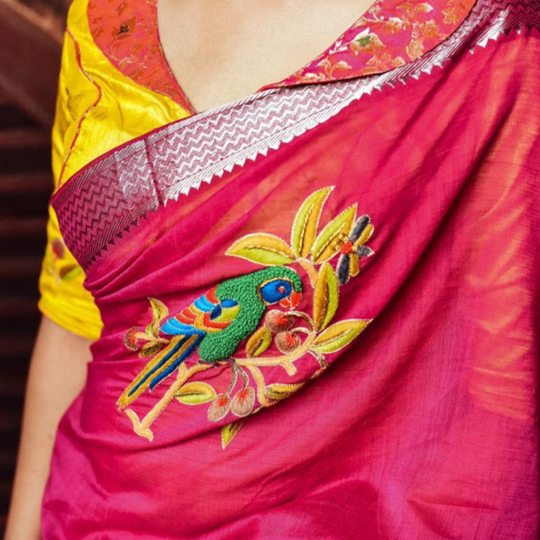 PINK COTTON MANGALGIRI WITH PARROT (SAREE)