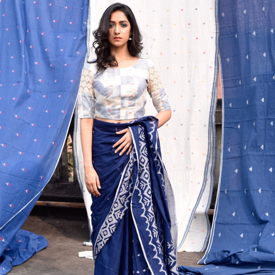 NAVY BLUE JAMDANI SAREE