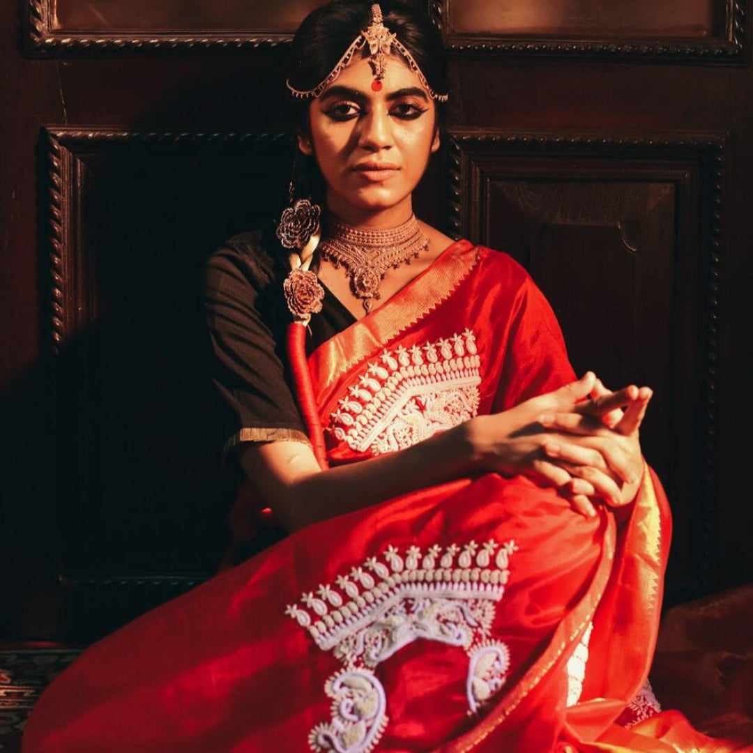 RED SILK MANGALGIRI DAAKER SAJ (SAREE)