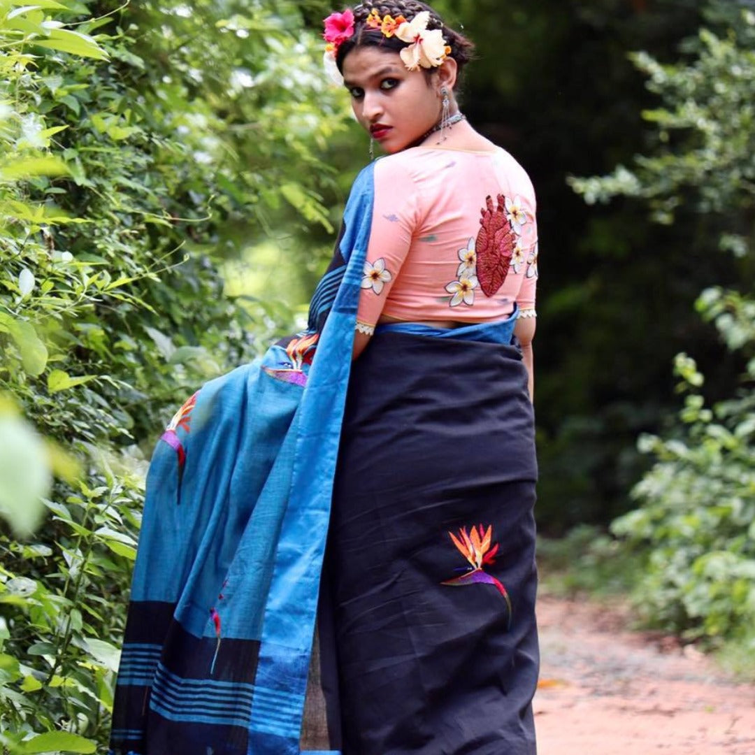BLACK-BLUE BIRDS OF PARADISE (SAREE)
