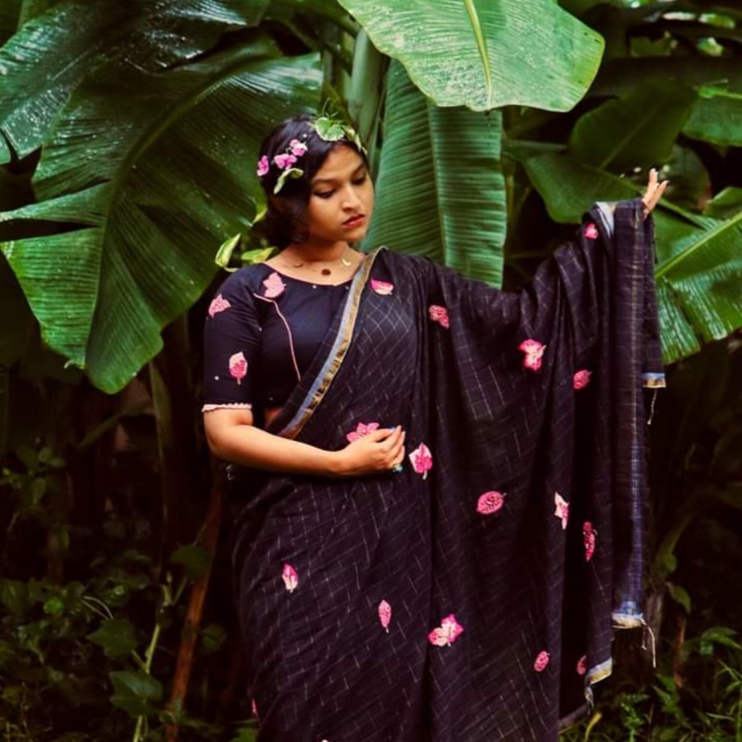 BLACK CHECK BOUGAINVILLEA (SAREE)