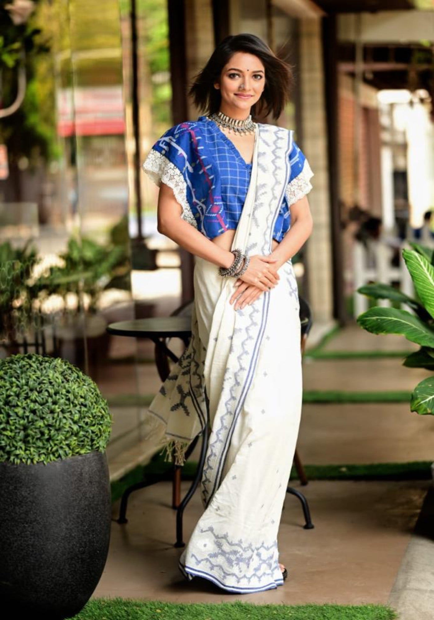 BLUE CHECK MINI KAFTAN