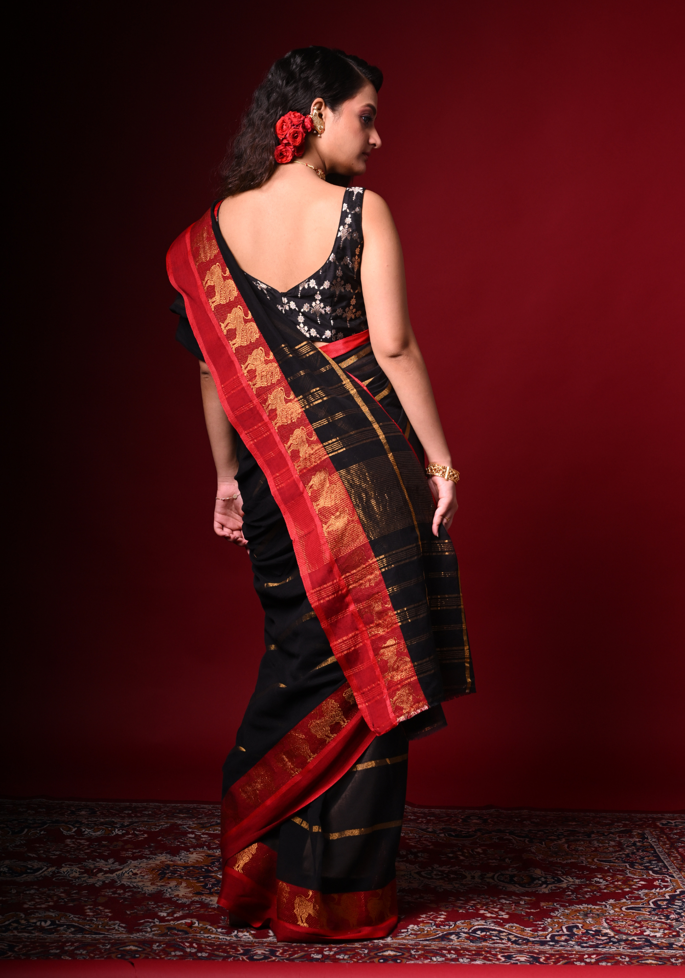 LION PAAR BLACK TANT SAREE