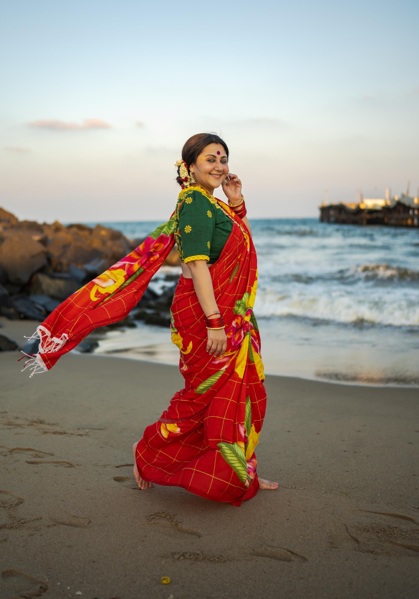 RED FRANGIPANI SAREE