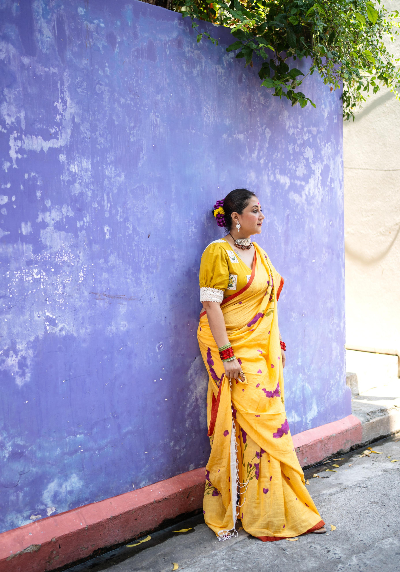 BUTTER AND LAVENDER FLOWER SAREE