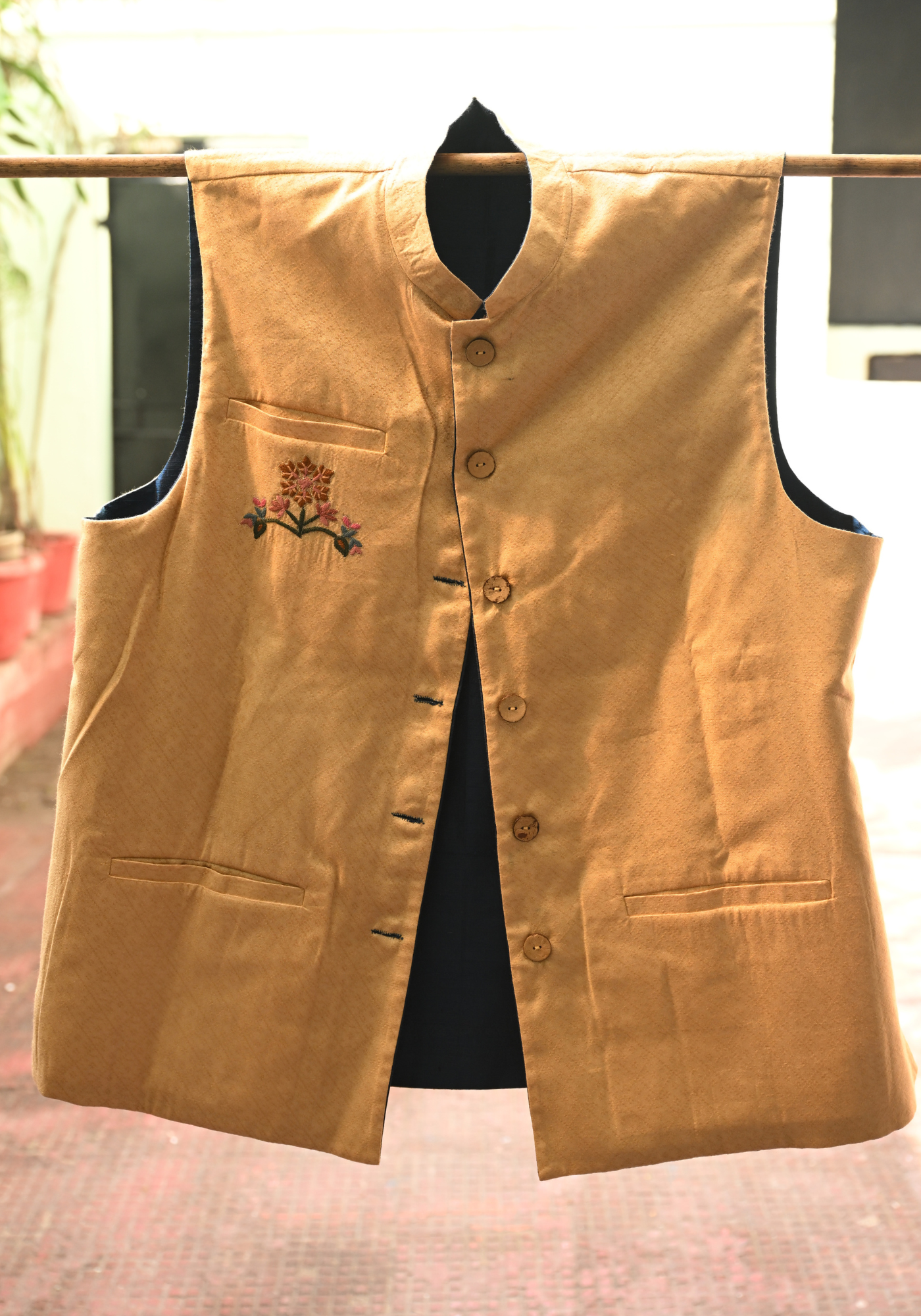 JAIPUR INLAY WORK BLUE/BEIGE REVERSIBLE WAIST COAT