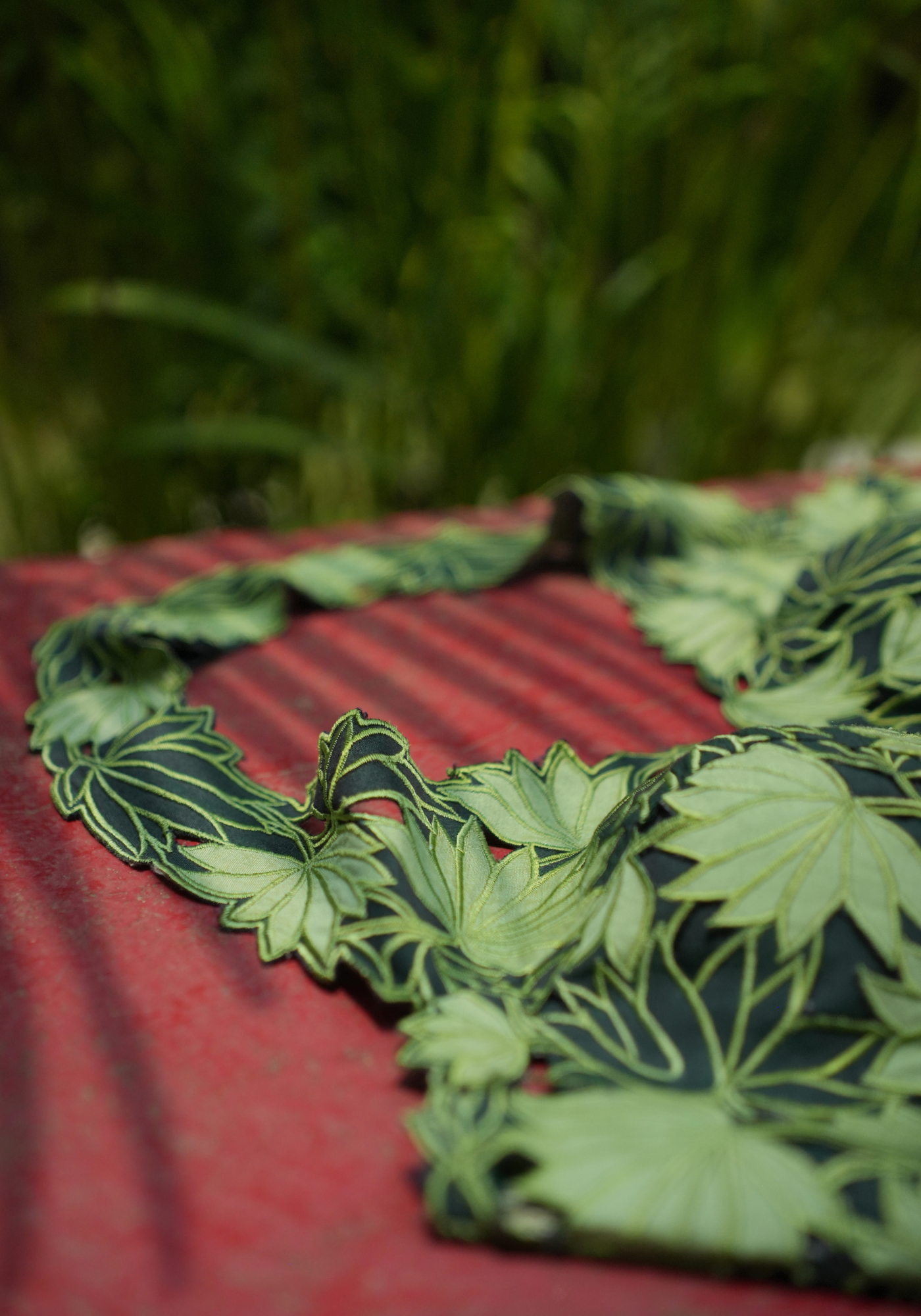 GREEN PADMA BON CUTWORK HALTER BLOUSE