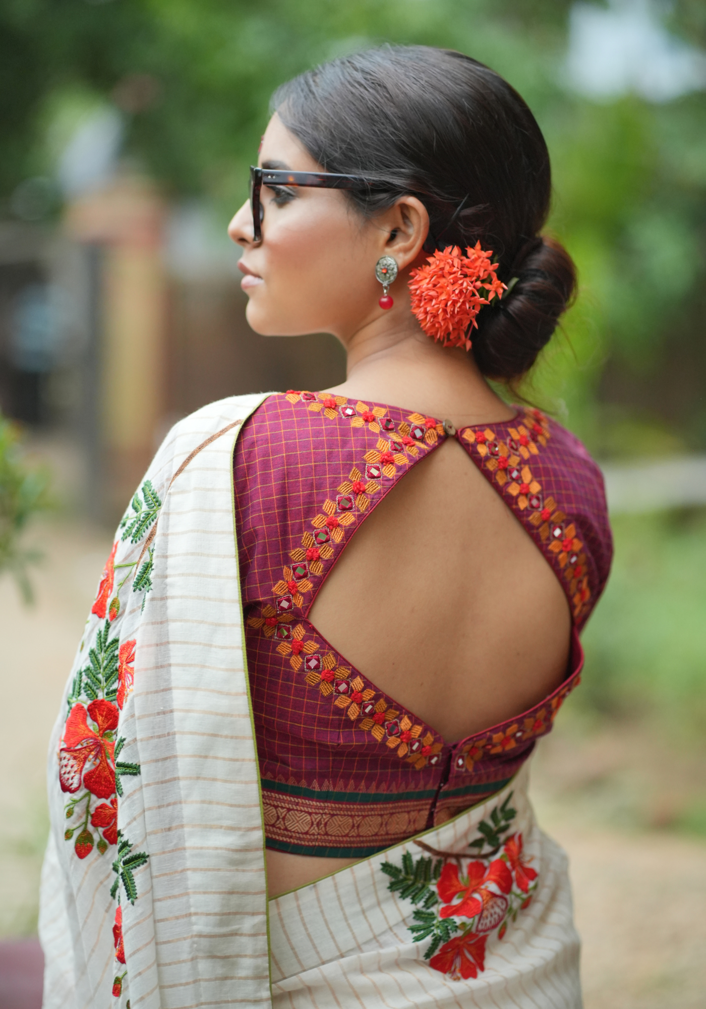 MAROON CHETTINAD CHECKS MIRROR BLOUSE