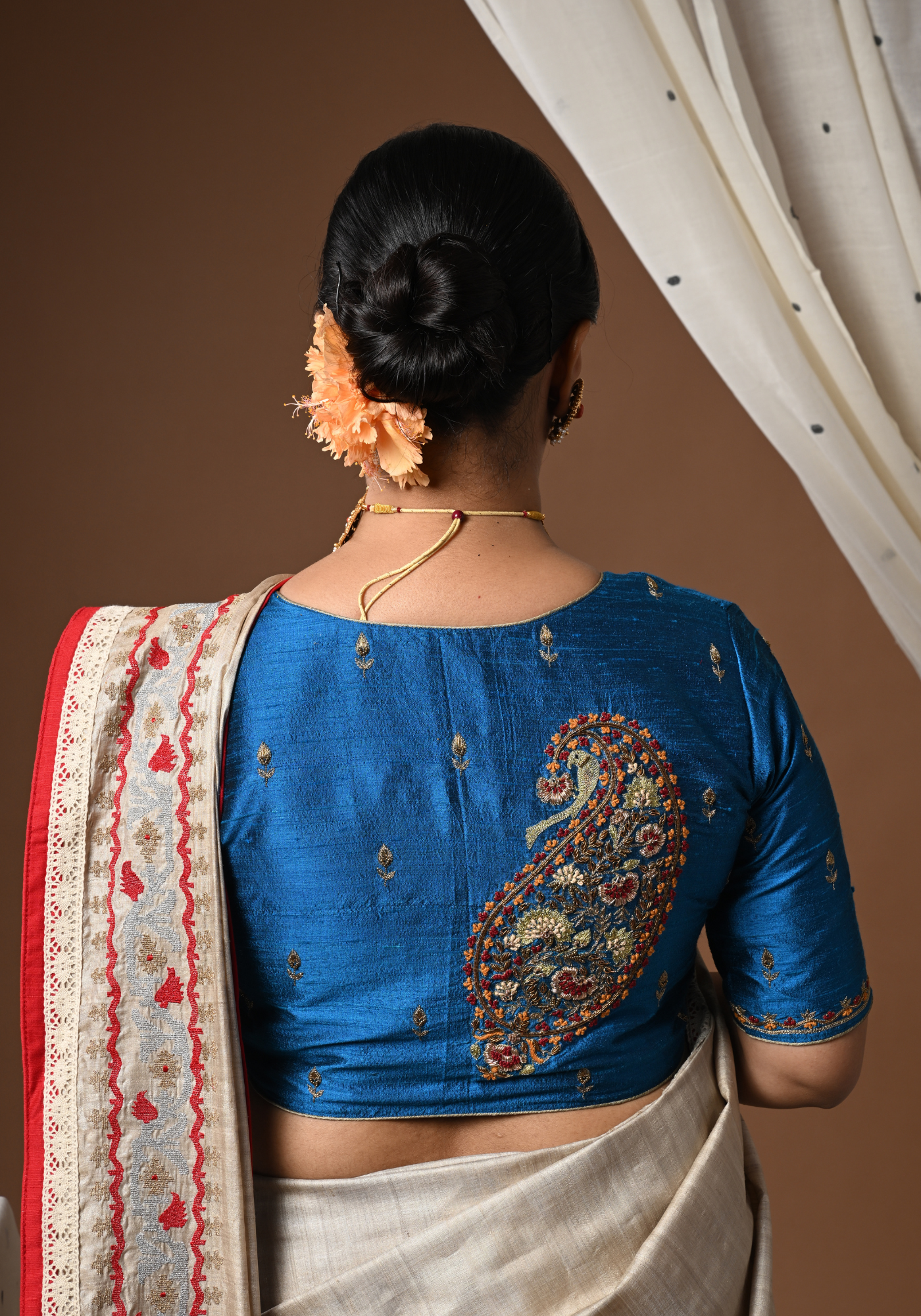 TURQUISE BIG BALUCHARI KOLKA BLOUSE