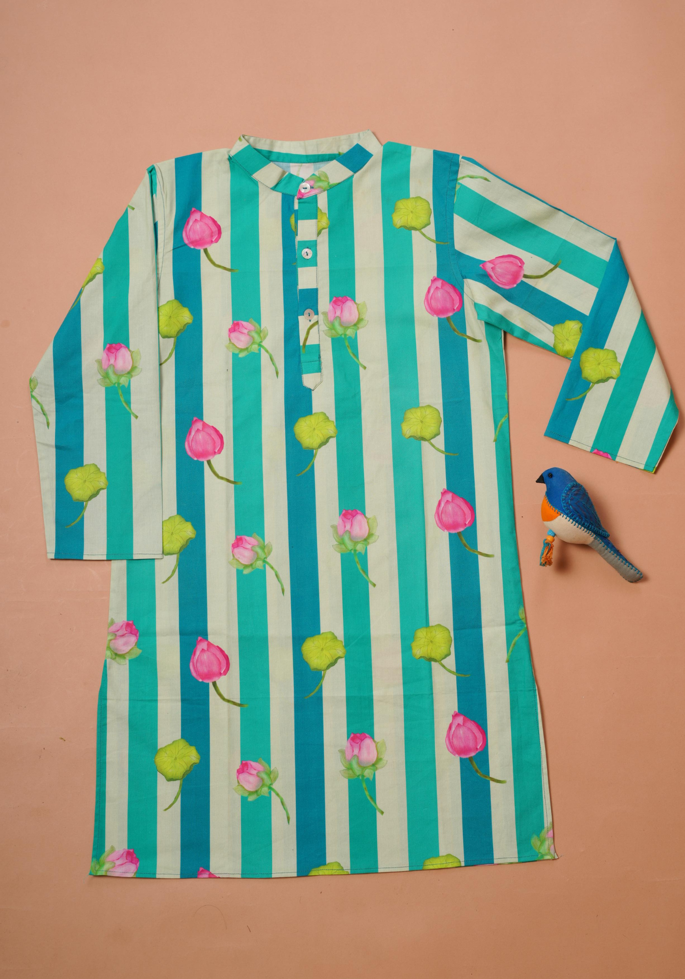 LOTUS PRINTED BLUE-GREEN KURTA