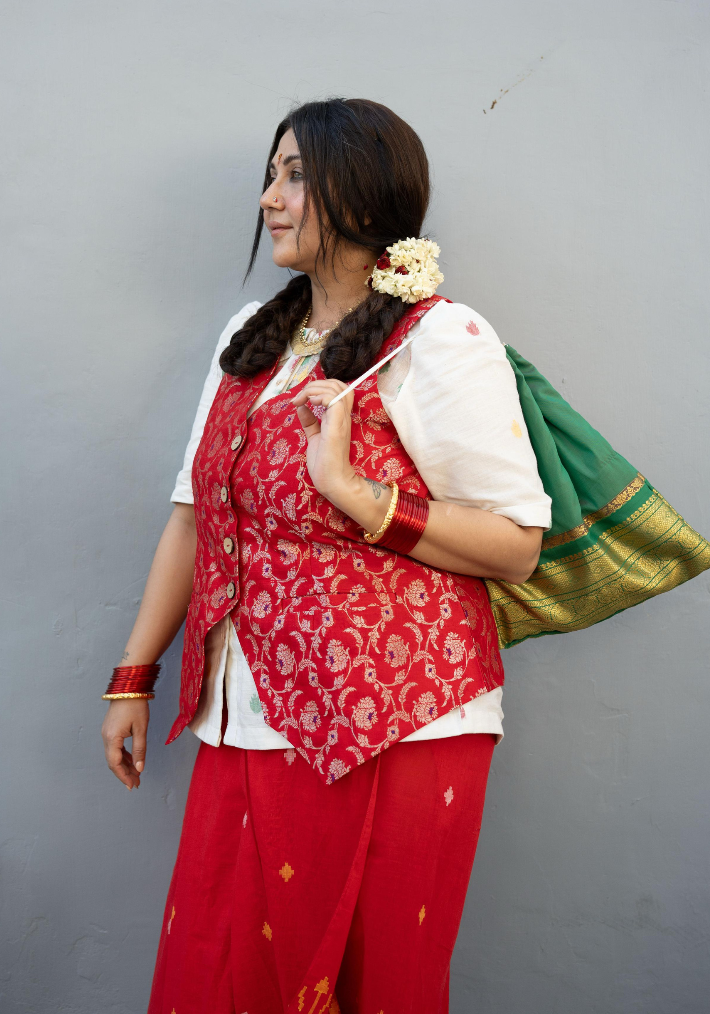 RED BROCADE WAIST