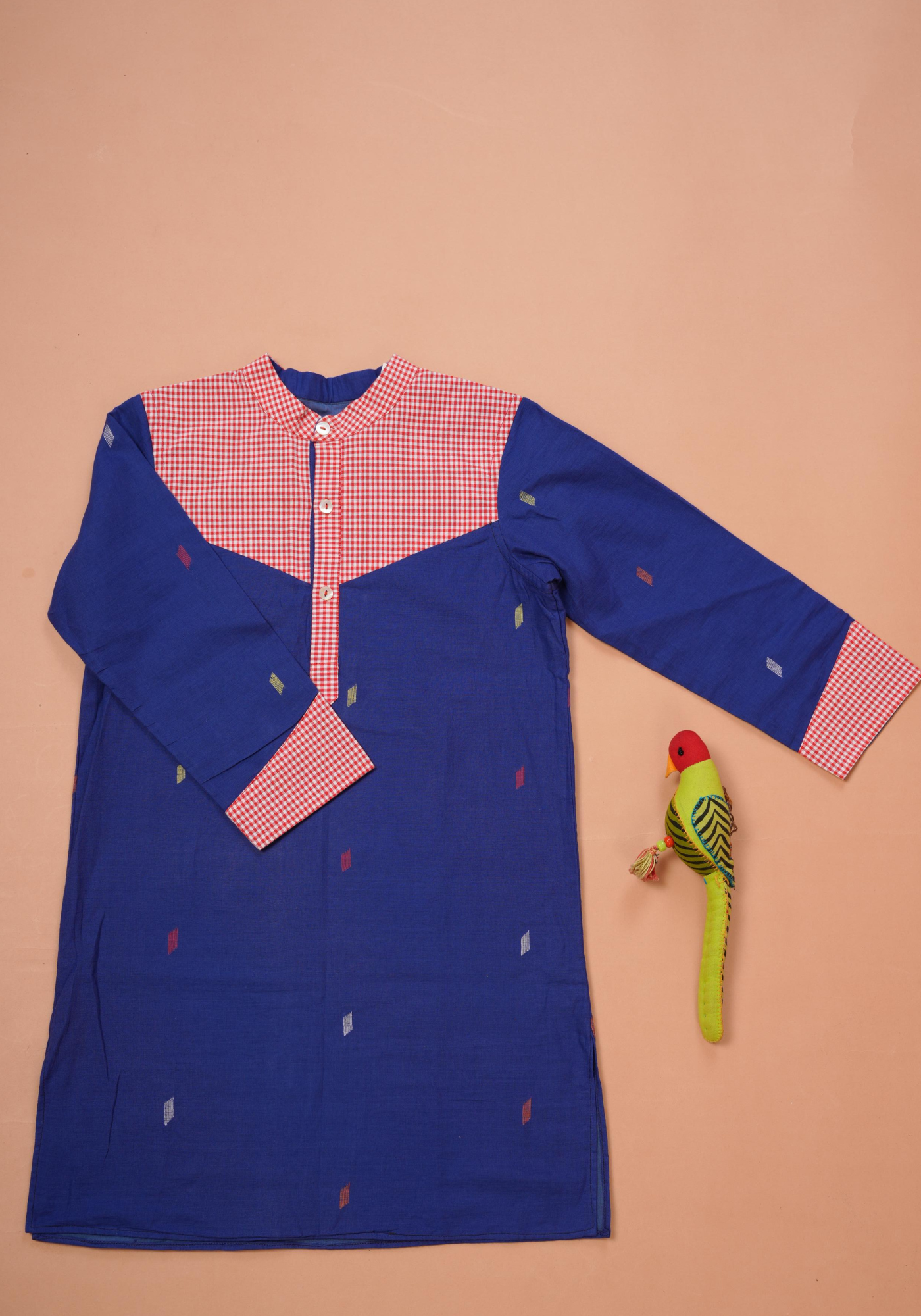 BLUE CHECK MATE JAMDANI KURTA