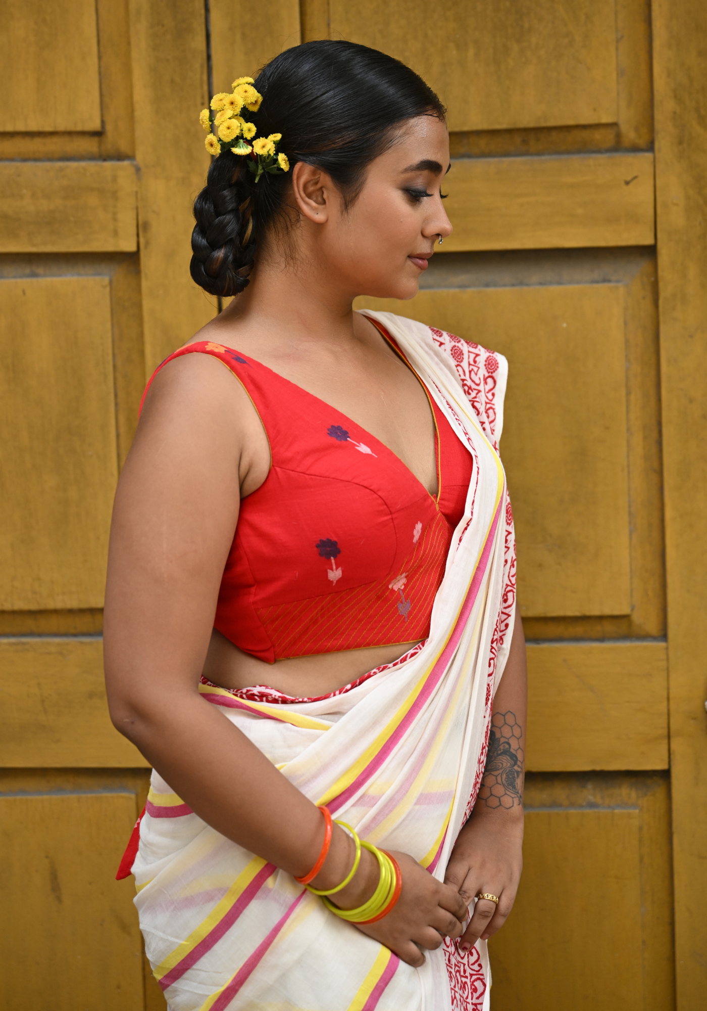 LAAL PHOOL JAMDANI TIE KNOT BLOUSE