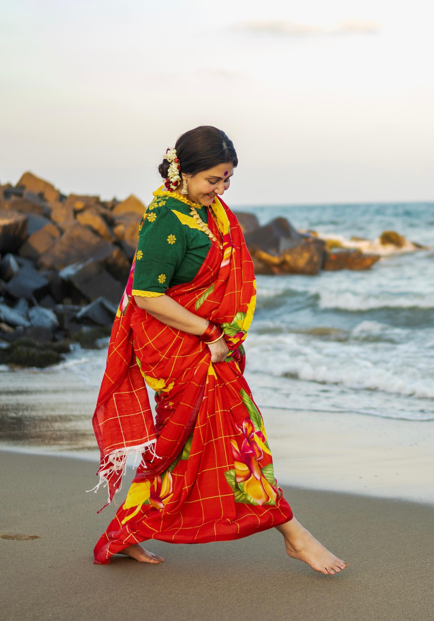 RED FRANGIPANI SAREE