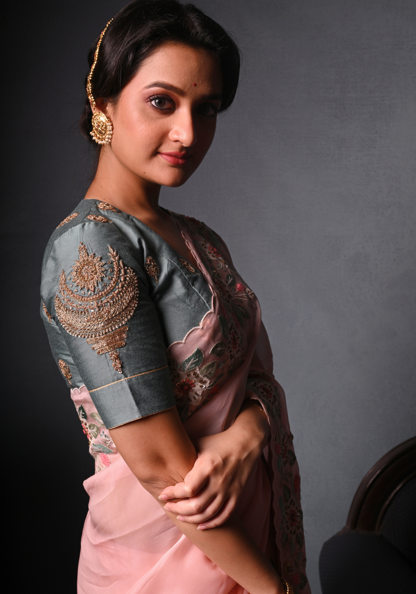 GREYISH GREEN CHANDRAKALA BLOUSE
