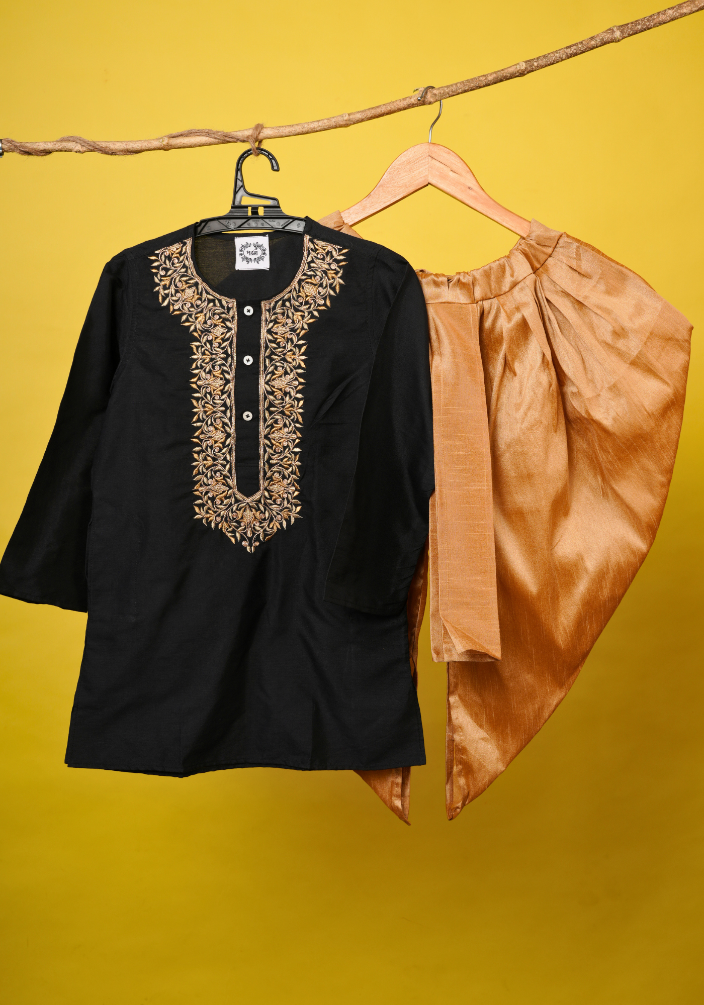 NEET BOR BLACK & BEIGE KURTA DHUTI SET