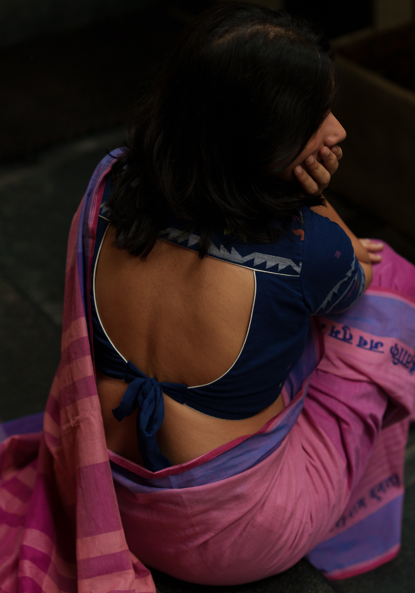 INDIGO JAMDANI PITHH KATA BLOUSE