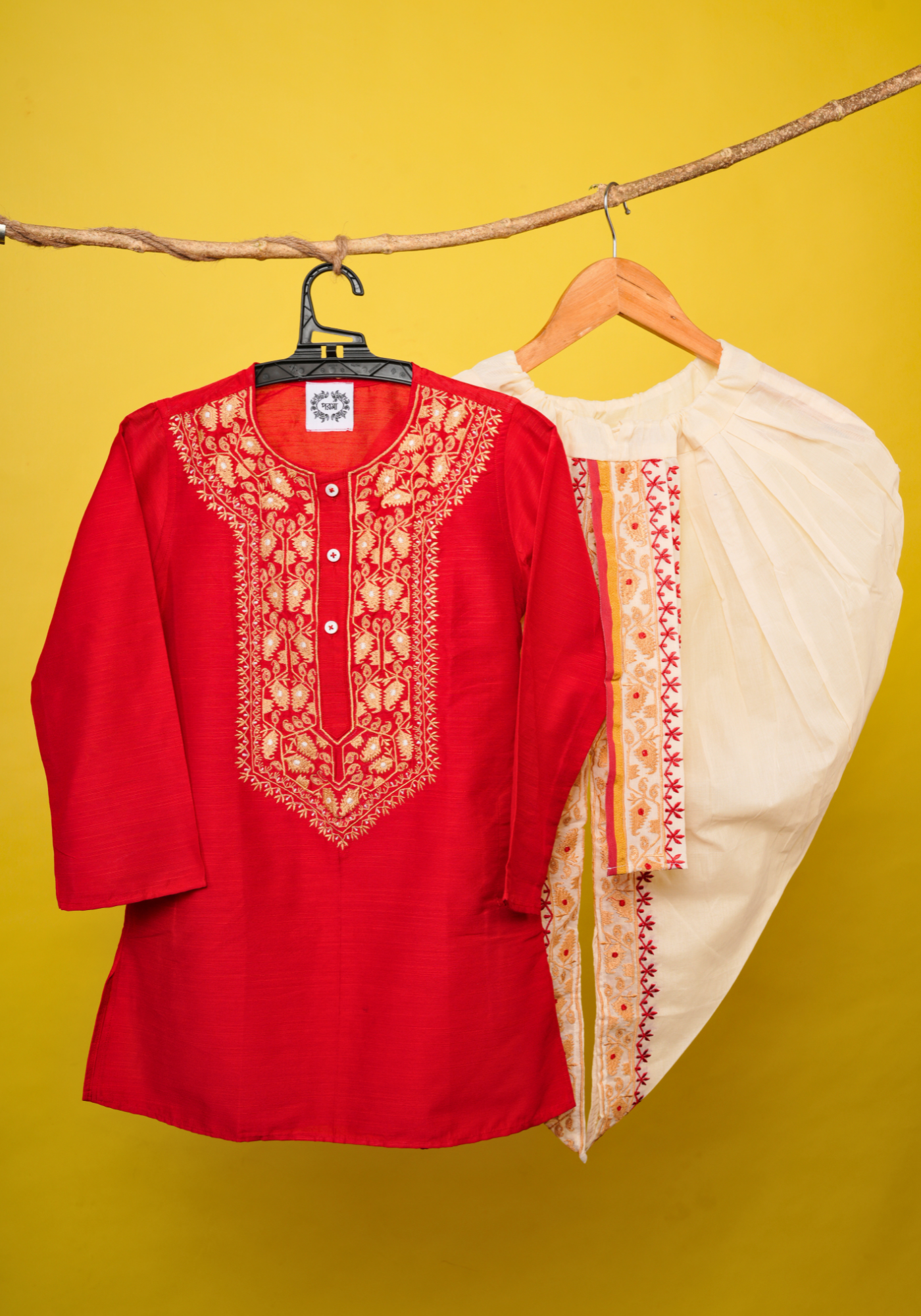 TOPOR MUKUT RED KURTA DHUTI SET