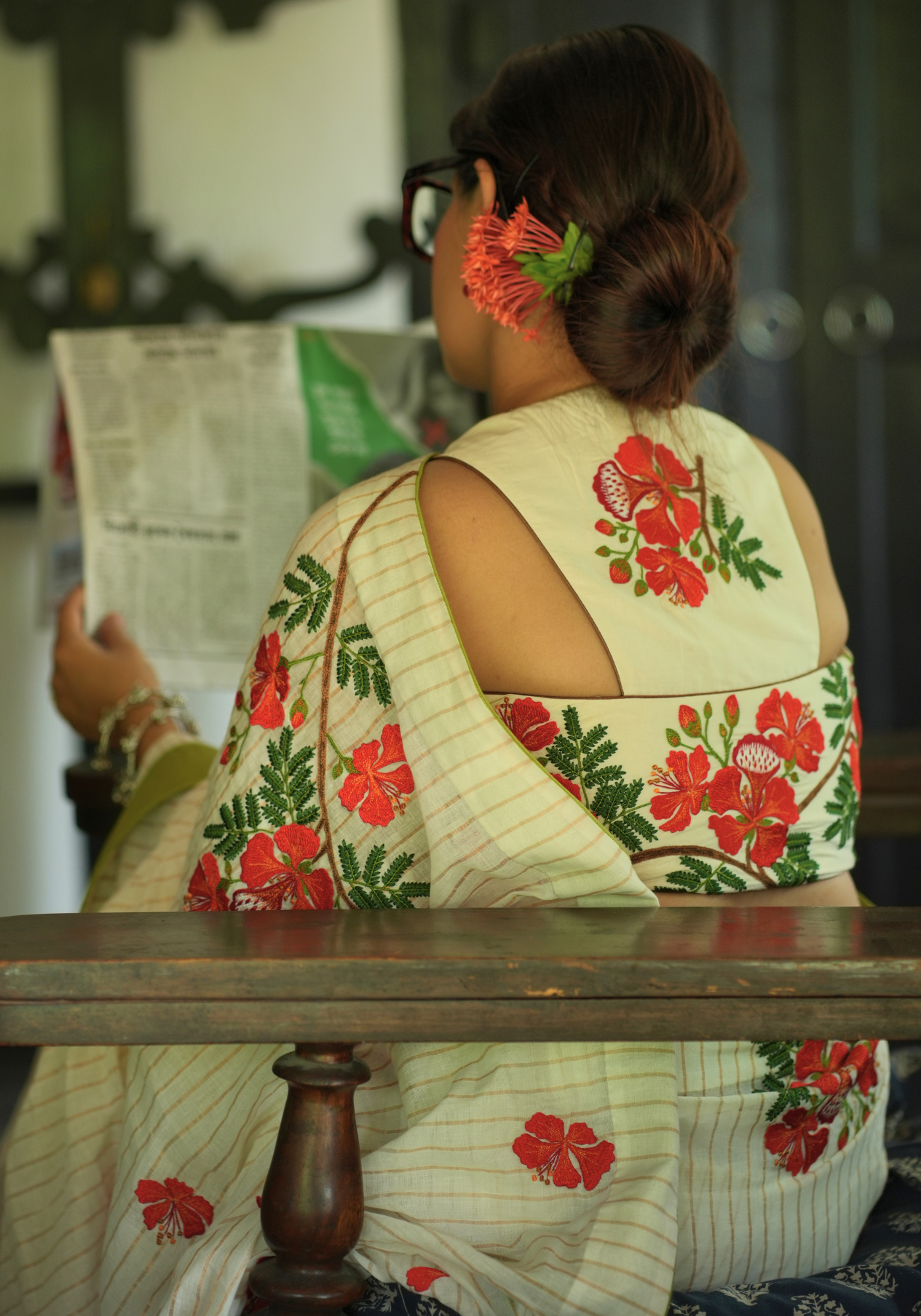 KRISHNACHURA CREAM RACERBACK BLOUSE