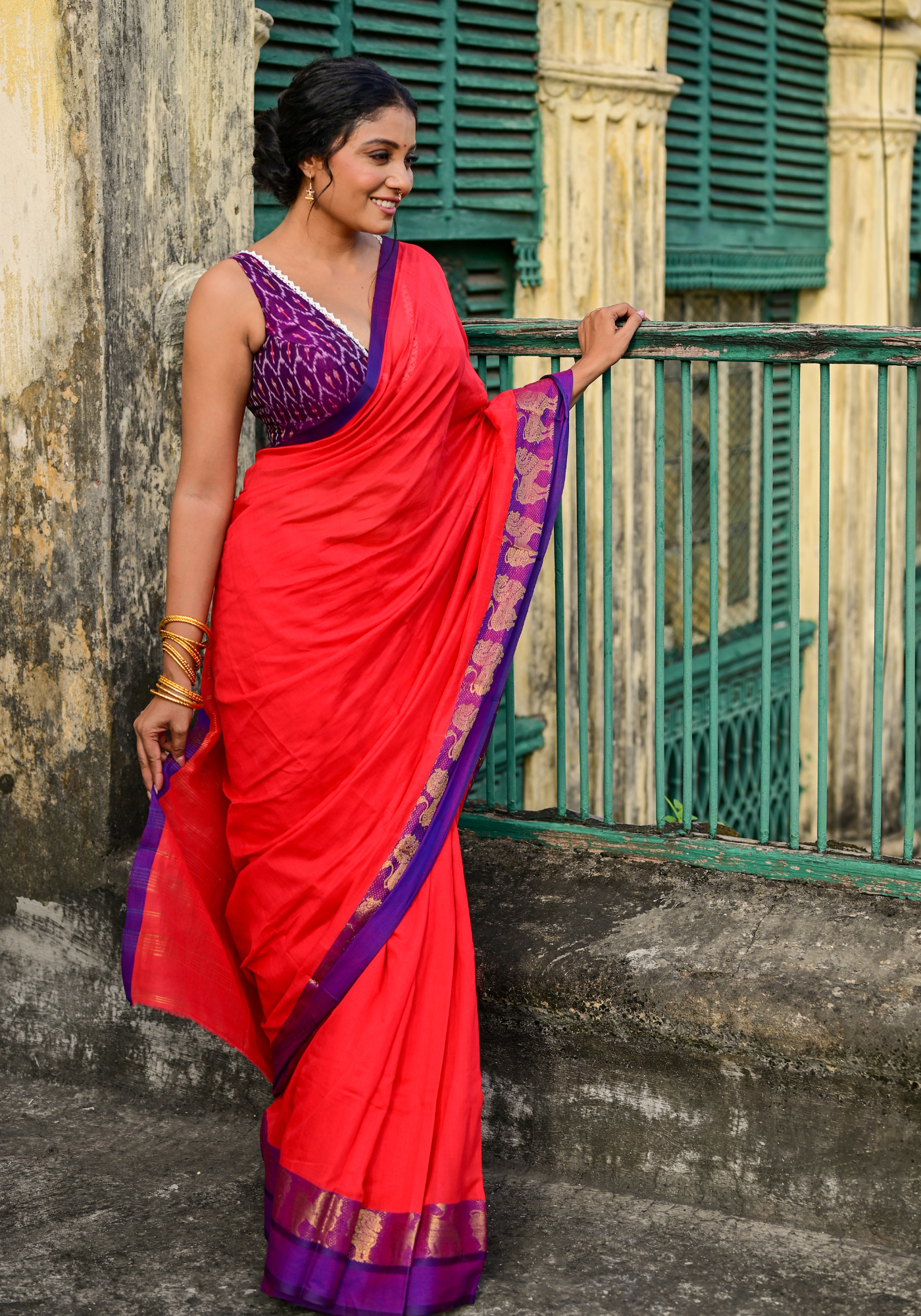 LION PAAR RED TANT SAREE