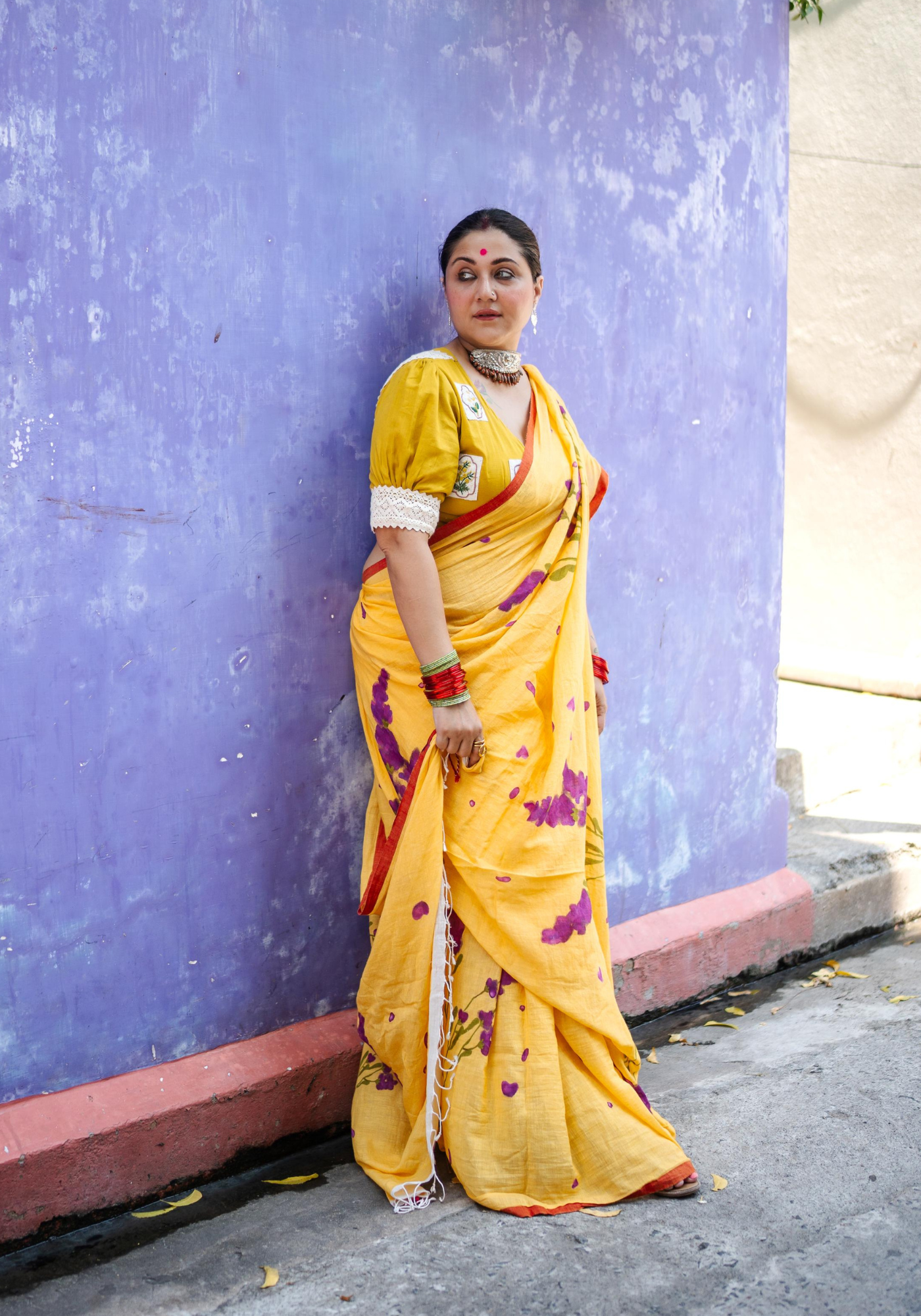 BUTTER AND LAVENDER FLOWER SAREE