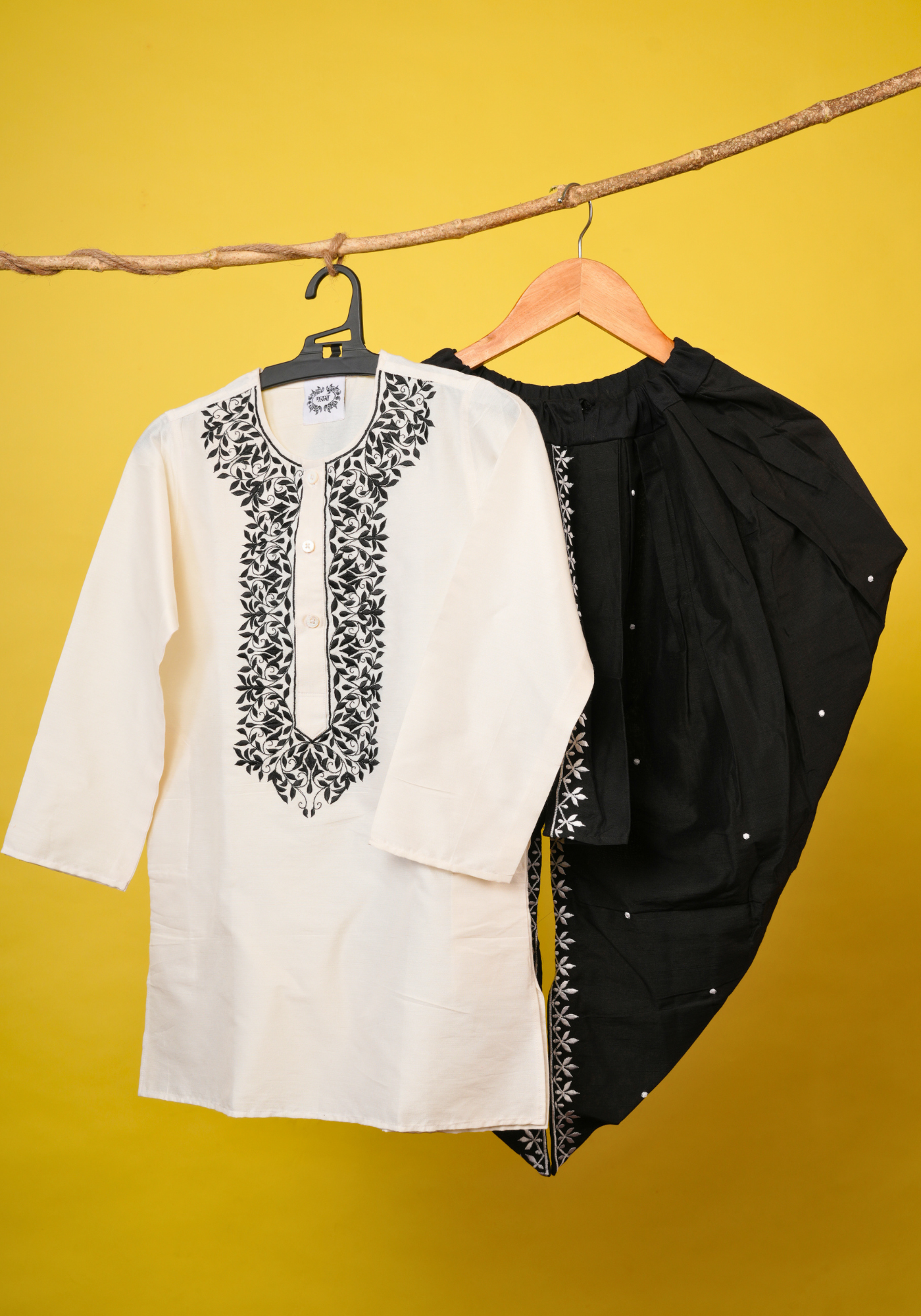 NEET BOR BLACK& WHITE KURTA DHUTI SET