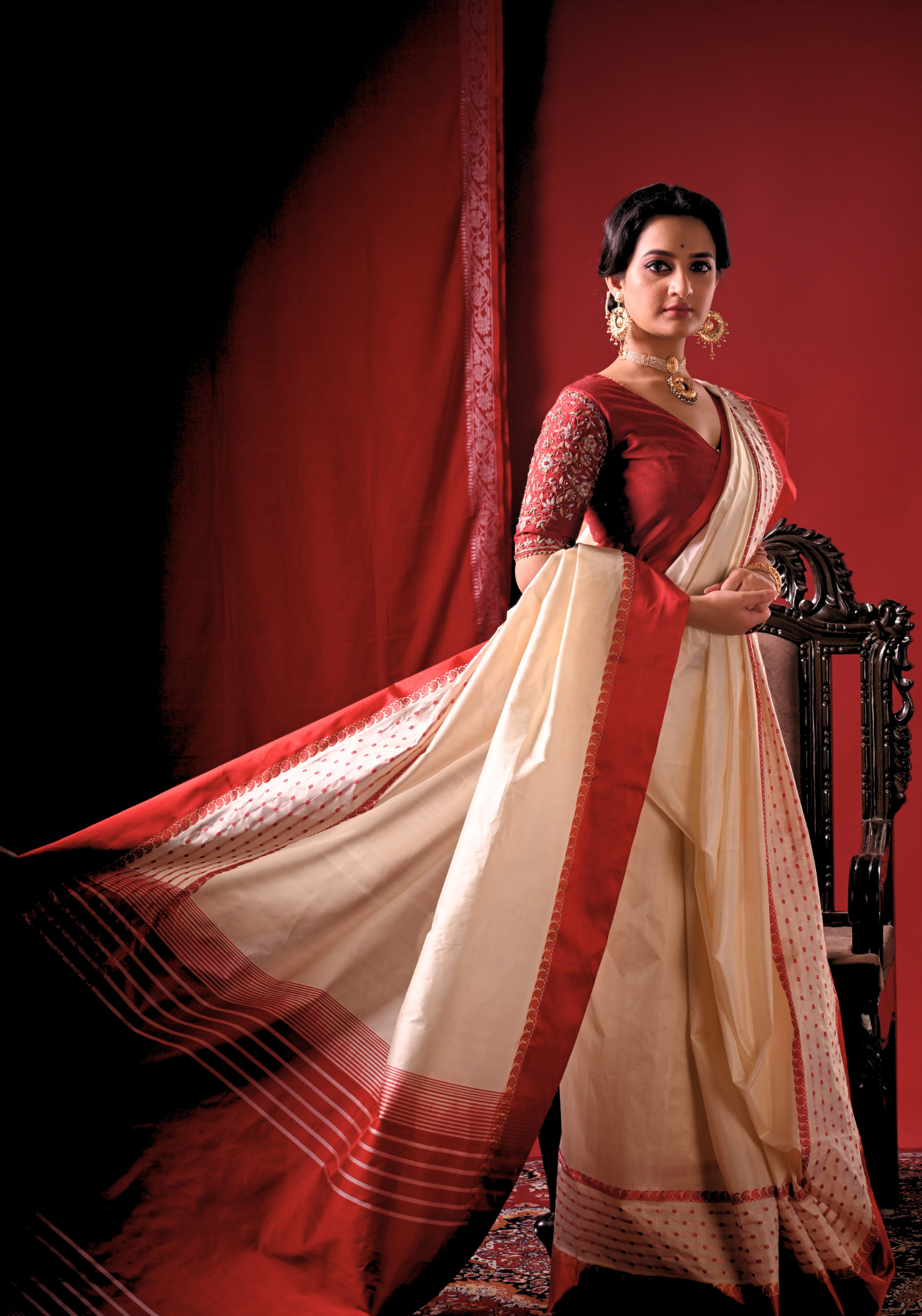 ROKTO SHUBHRA GOROD SILK SAREE
