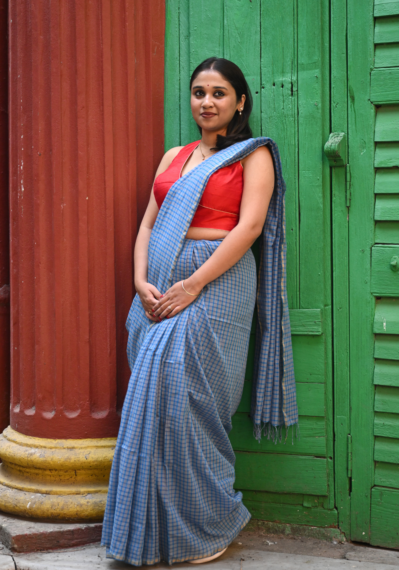 NEEL CREAM CHECK SAREE