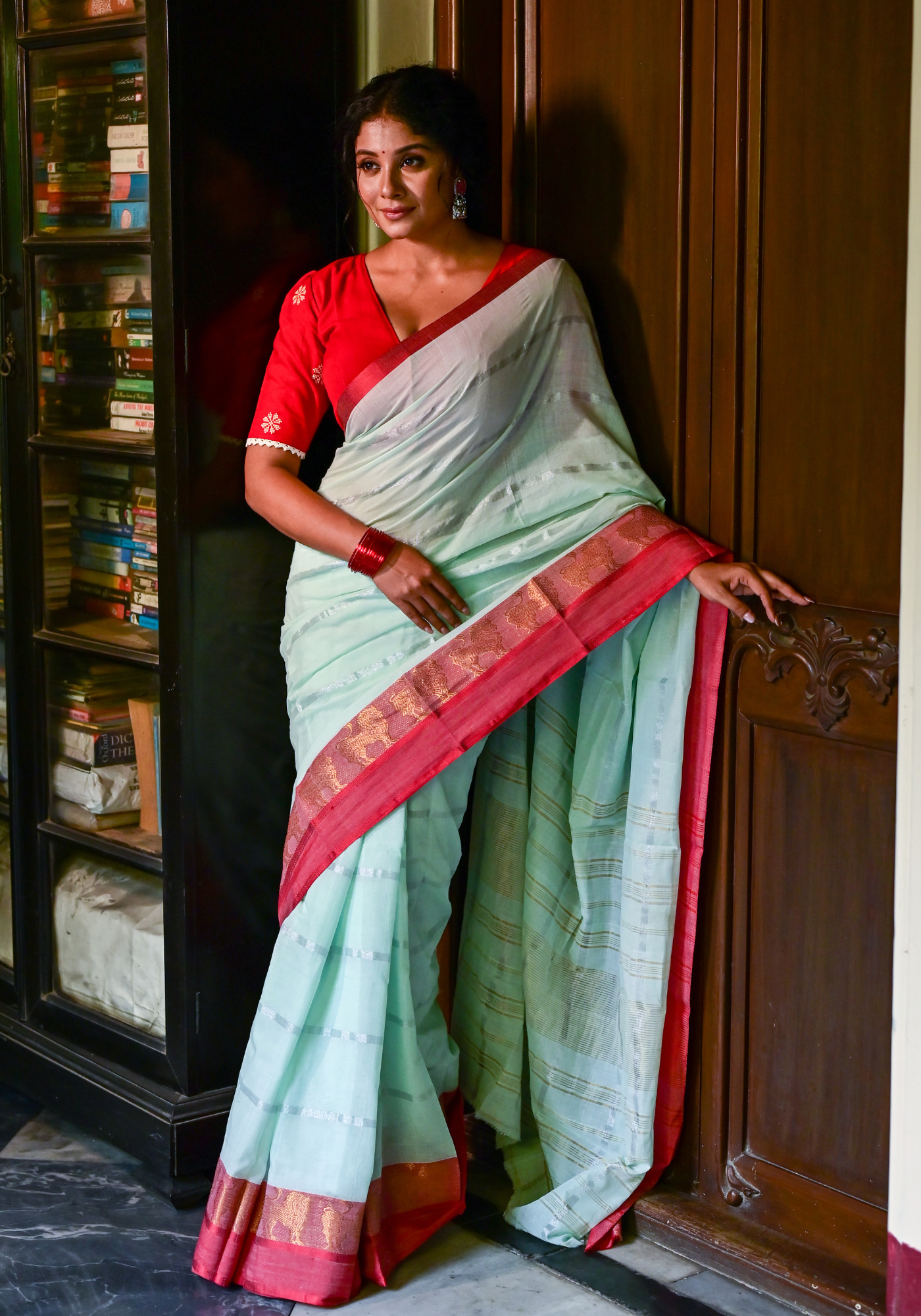 LION PAAR MINT BLUE TANT SAREE