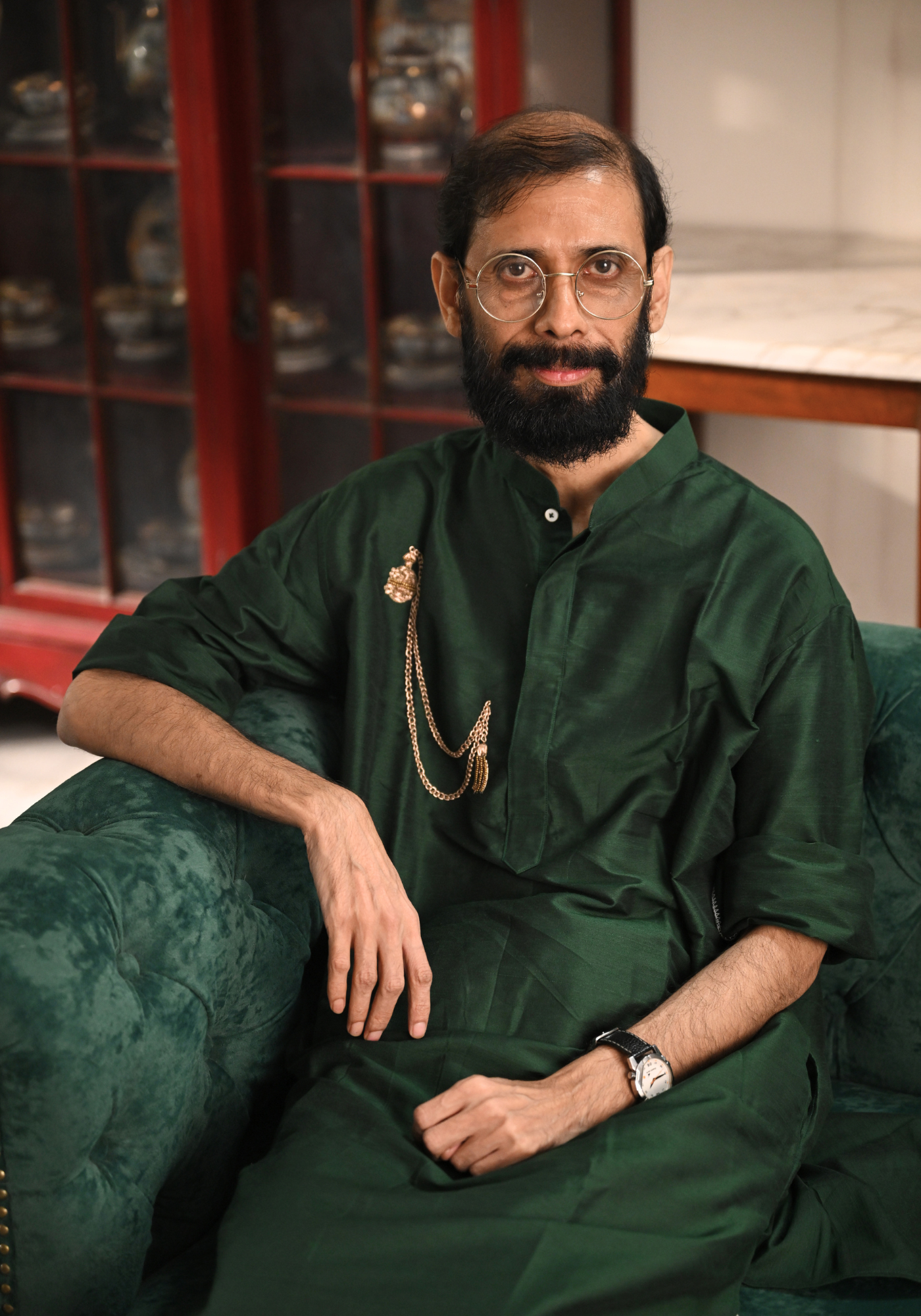 POCKET GHORI EMERALD GREEN KURTA