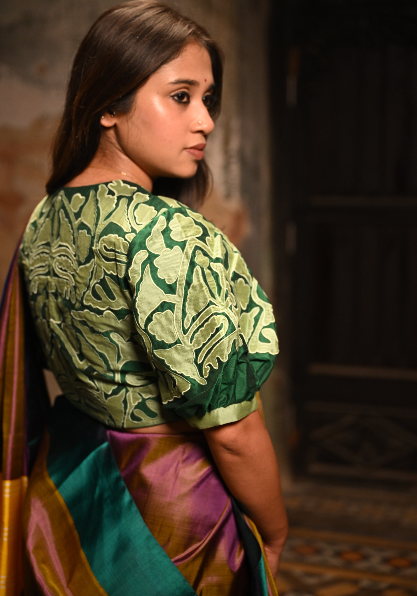 FERN GREEN PATCH WORK BLOUSE