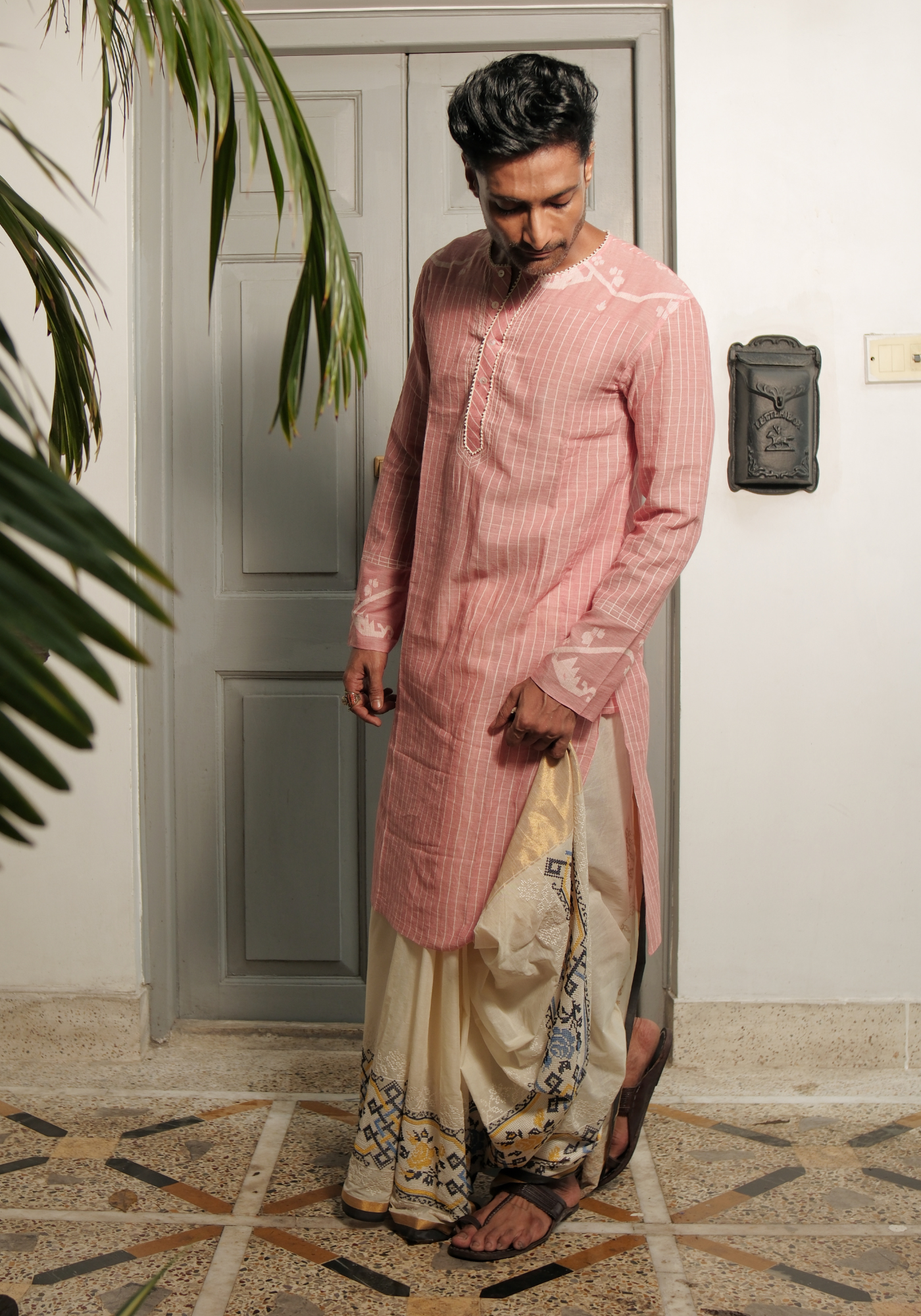 PEACH PADMA KURI JAMDANI KURTA