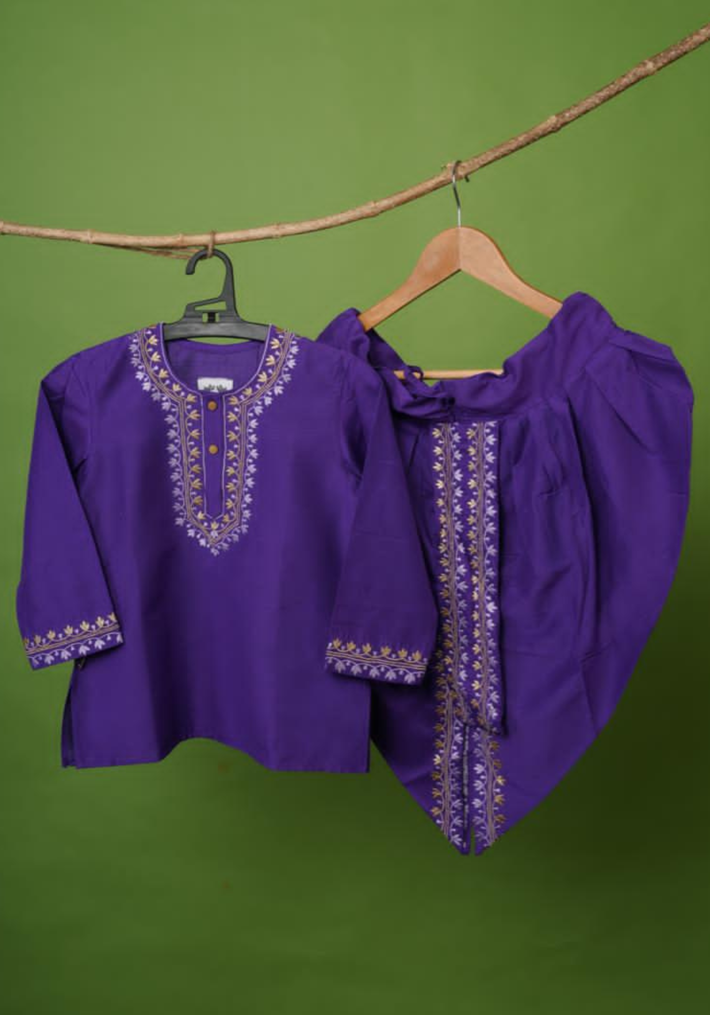 PURPLE NOTUN JAMDANI KAJ KURTA DHUTI SET
