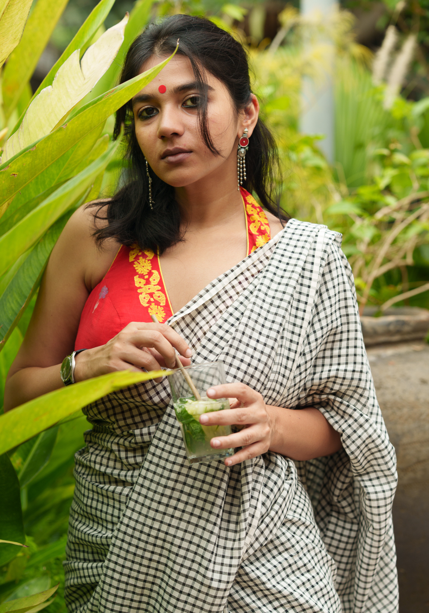 RED APARNA JAMDANI HALTER BLOUSE
