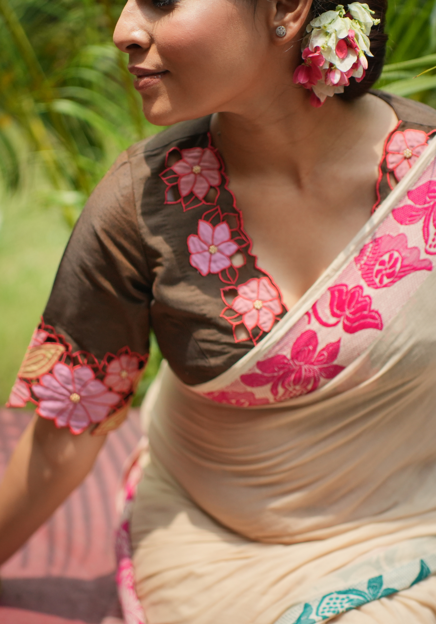 BROWN CUTWORK MADHABILATA BLOUSE