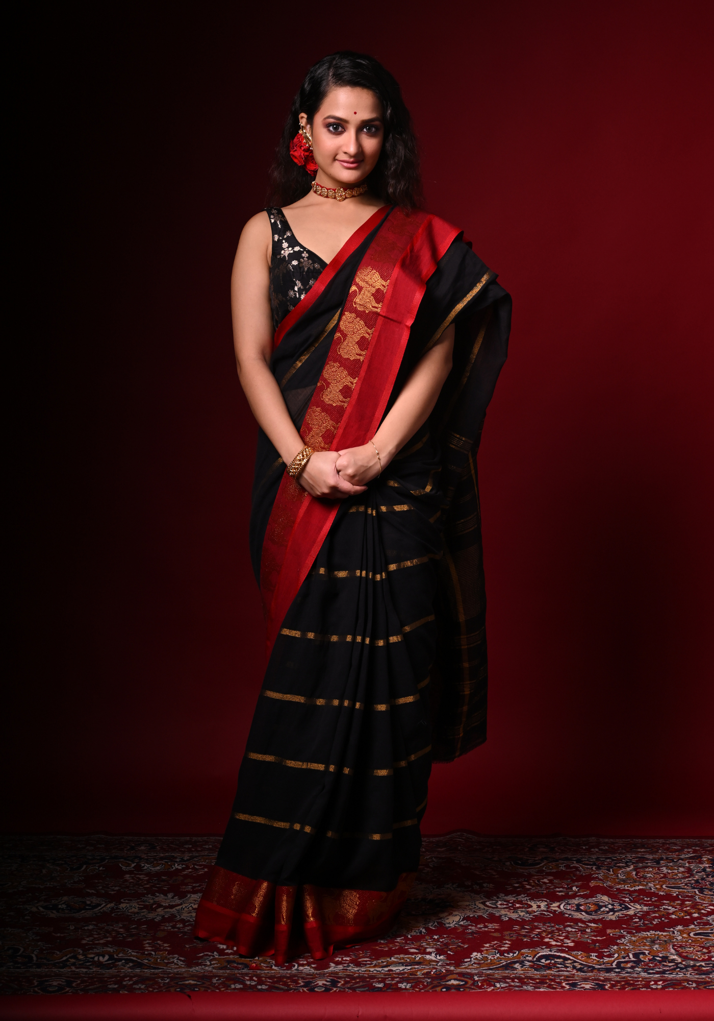 LION PAAR BLACK TANT SAREE